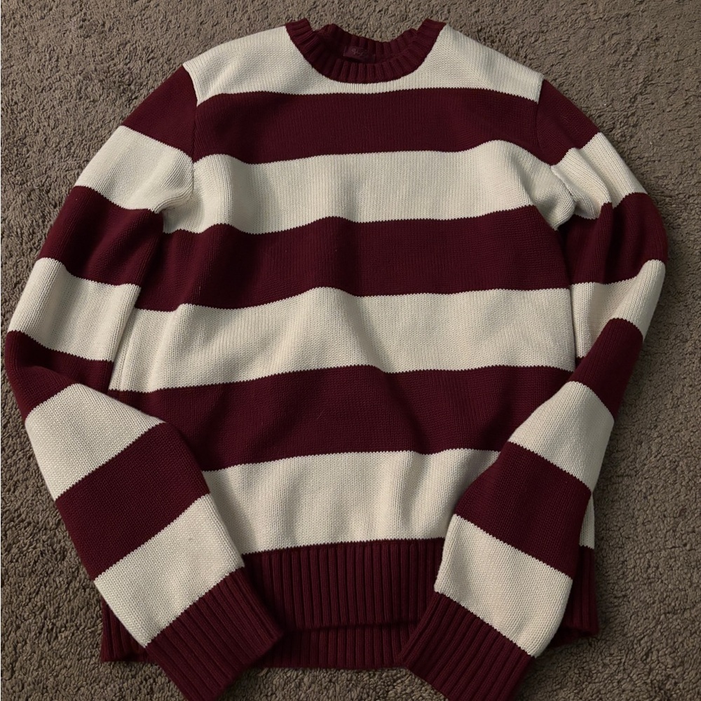 Brandy Melville Burgundy and White Striped Sweater